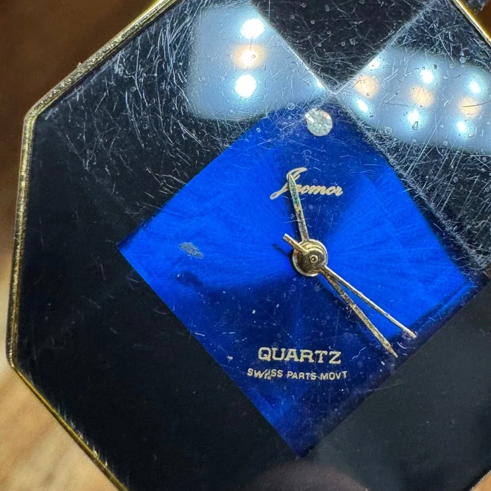 Vintage Fromor Octagonal Quartz Watch Blue Dial Swiss Leather Strap For Parts